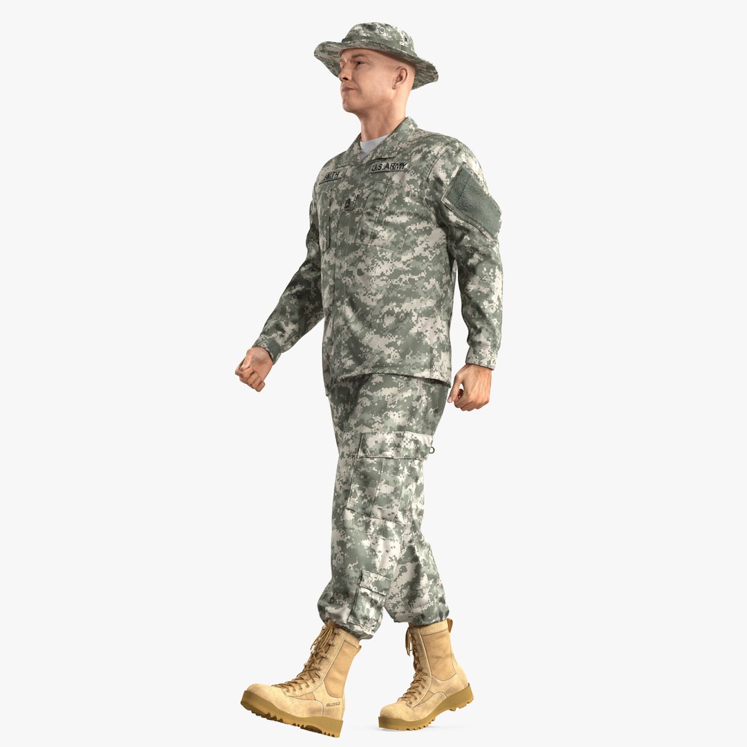 US Soldier ACU Walking Pose Fur 3D Model 3D model preview