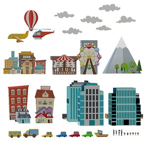 set urban items cartoon 3D model