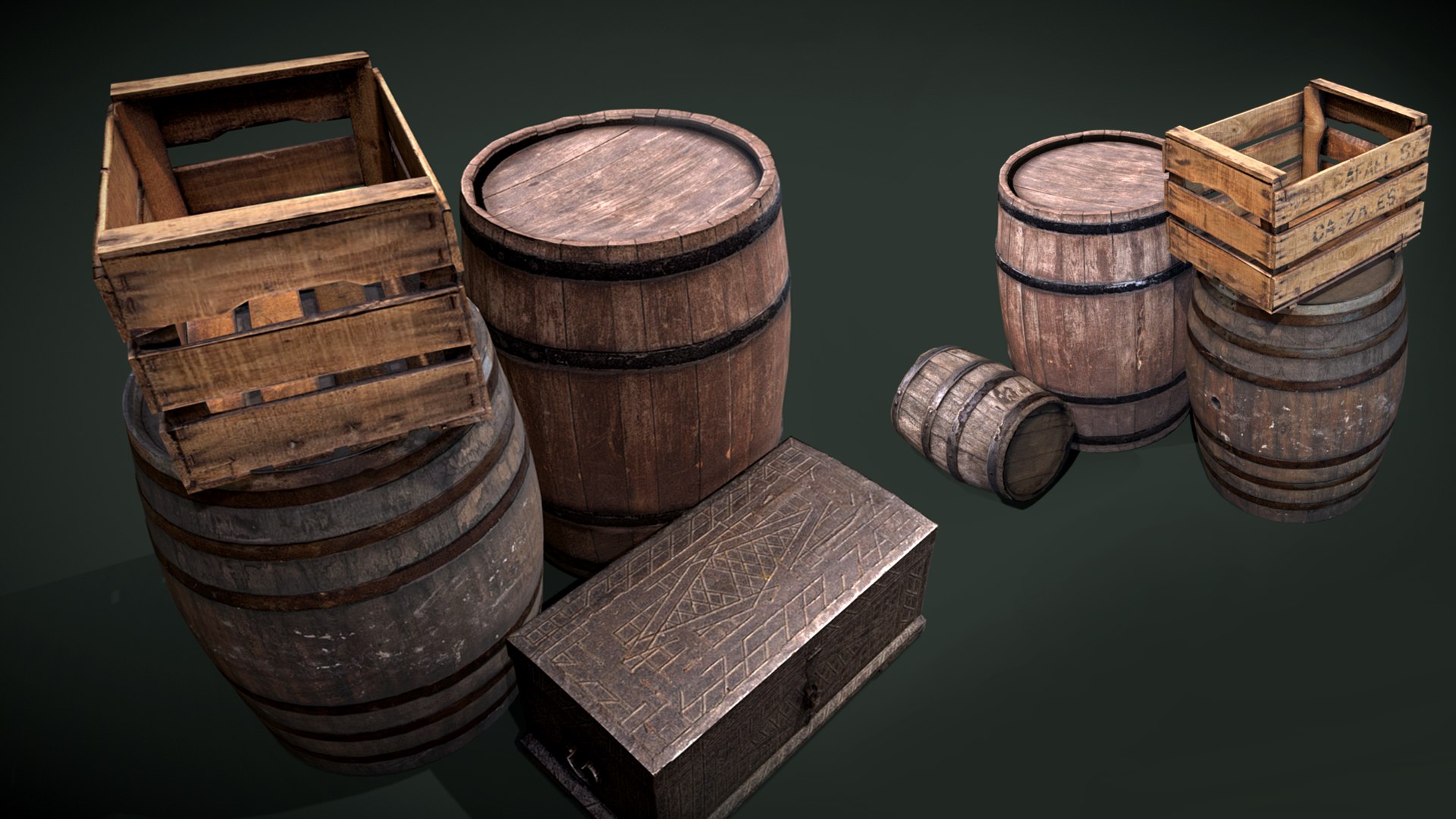 3D Props Barrels Chest Crate Model - TurboSquid 2076394