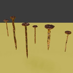 3D A set of rusty dented nails