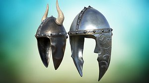 3D Stylized metal helmet of a knight PBR game ready Low-poly 3D model