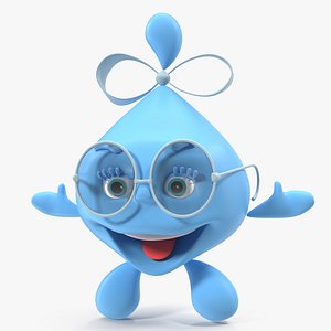 Water Droplet Cartoon Lady Character Smiling 3D Model