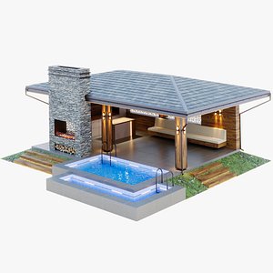 3D Gazebo with Summer Kitchen and Pool