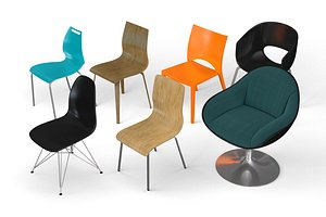 3D Designer Chairs Set