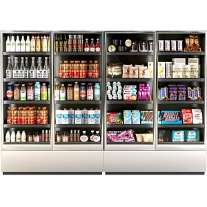 Refrigerator with groceries in the supermarket