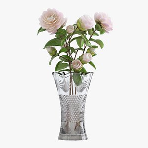 White Camellia Bouquet in Vase 3D Model