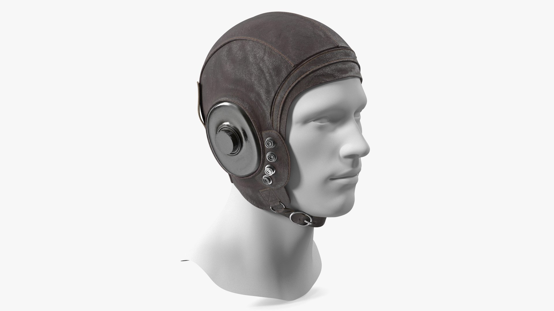 Worn Leather Pilot Helmet on Mannequin 3D model preview
