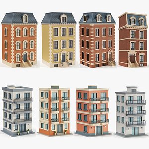 Apartment Building Low Poly 3D Model Bundle