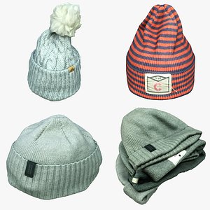 knit caps hats 3D model