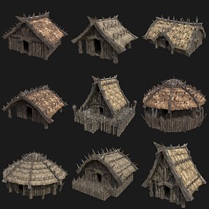 ORC ORCISH BARBARIAN HUNTER CAMP HOUSES TENTS COLLECTION 3D model