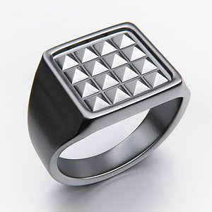 Geometric Pyramid Stud Signet Ring - Modern 3D Print Model