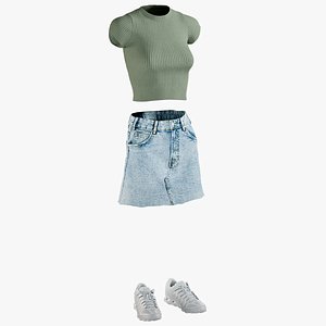 realistic skirt tshirt sneakers 3D