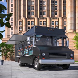 Commercial Food Service Truck Black Rigged 3D