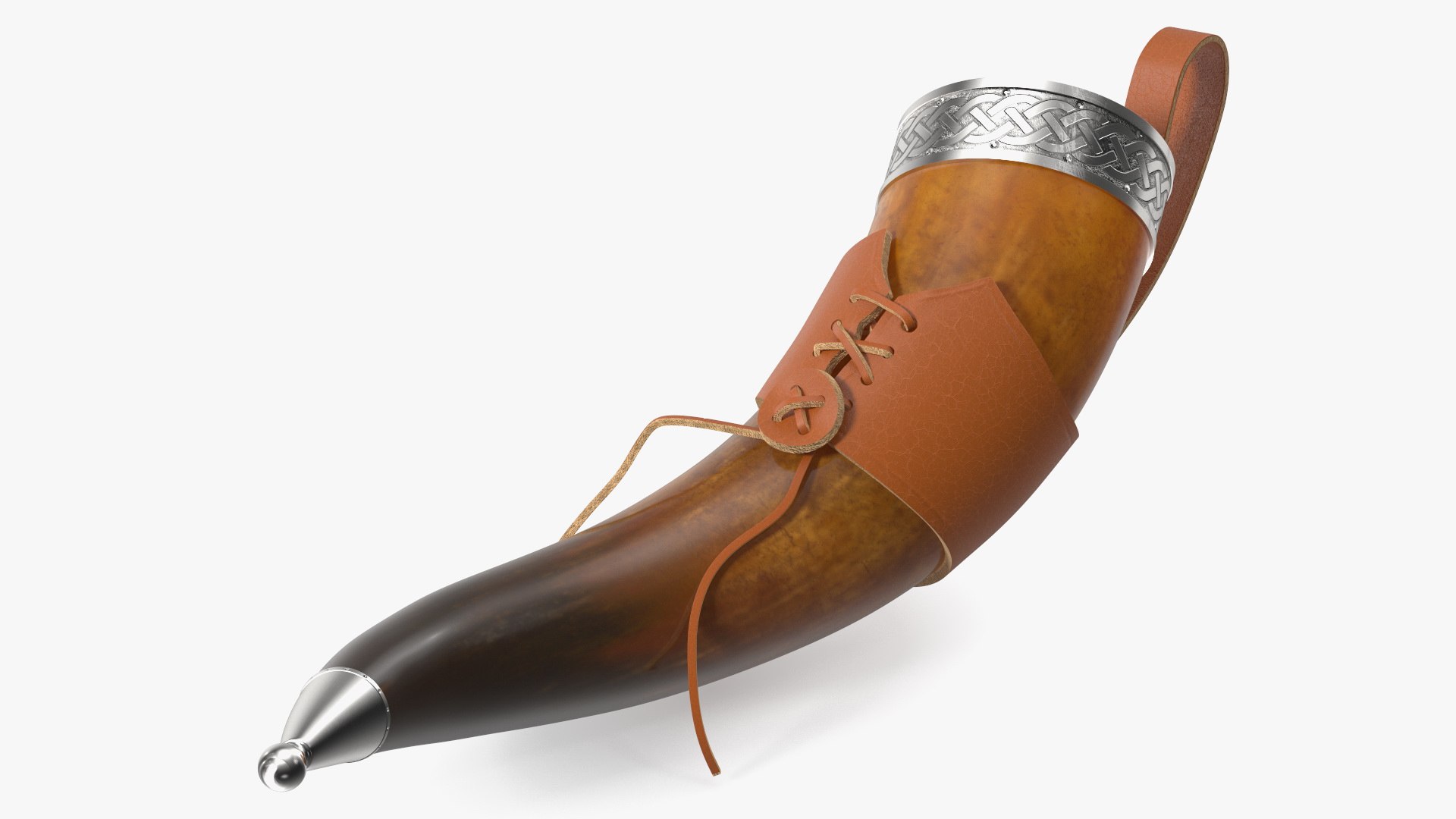 Dark Drinking Horn in Leather Case with Silver Trim 3D model preview