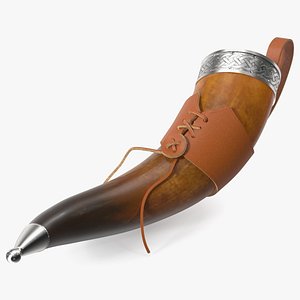 Dark Drinking Horn in Leather Case with Silver Trim