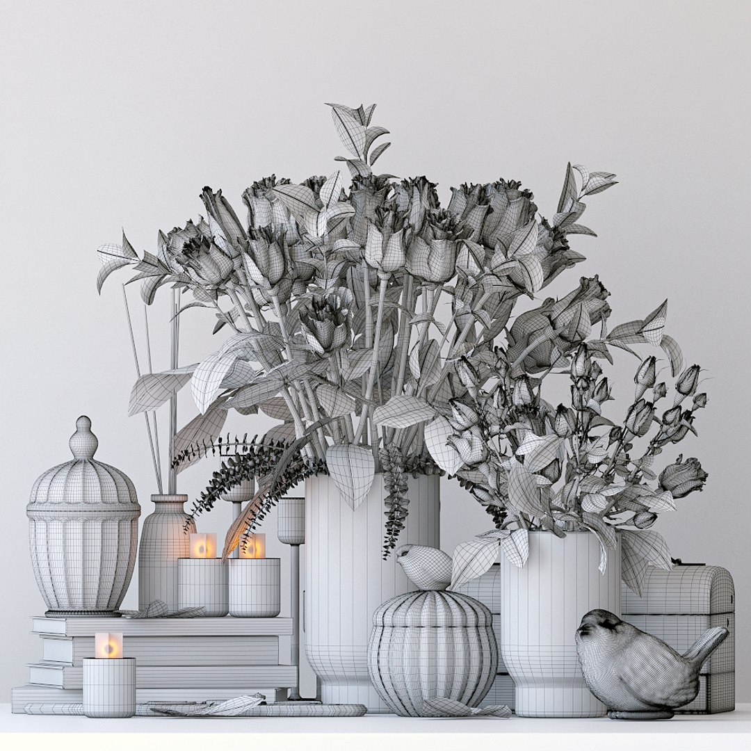 Decor Set Roses 3D Model - TurboSquid 1683067