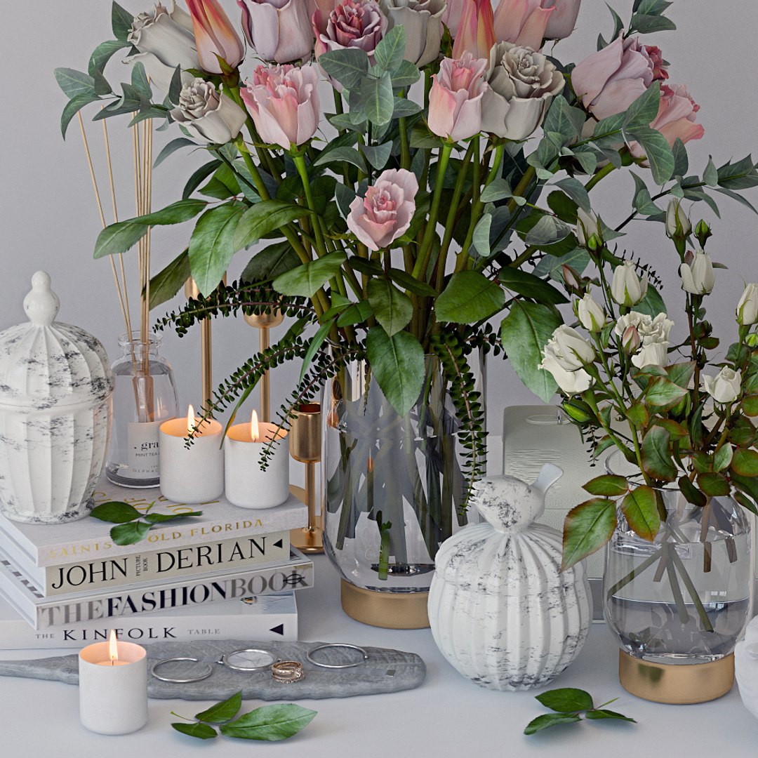 Decor Set Roses 3D Model - TurboSquid 1683067