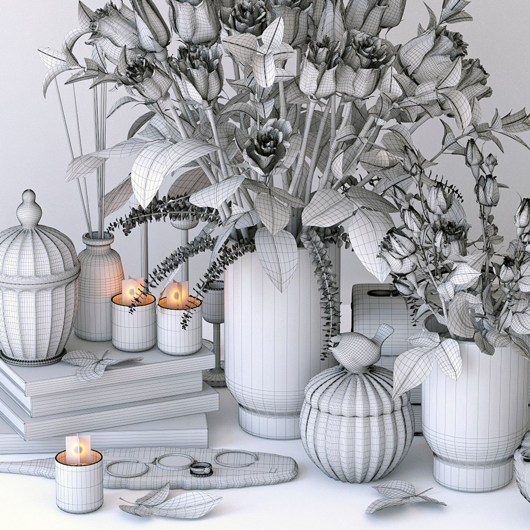 Decor Set Roses 3D Model - TurboSquid 1683067
