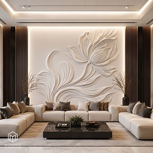 Modern Decorative Floral panel Decor Bas Relief Mural STL CNC 73 3D model