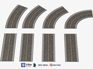 3D Modular Highway Road Segments Collection 3D Model