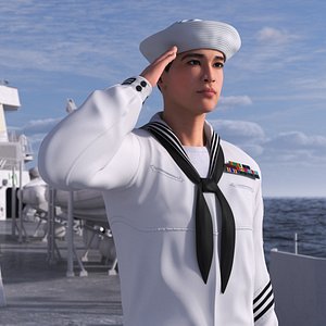 Asian Sailor US Navy Salutes 3D