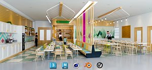 Modern Kids Restaurant  Kindergarten - Stylish School Cafeteria 3D model