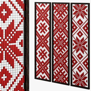 Wall panel made of threads with a geometric pattern