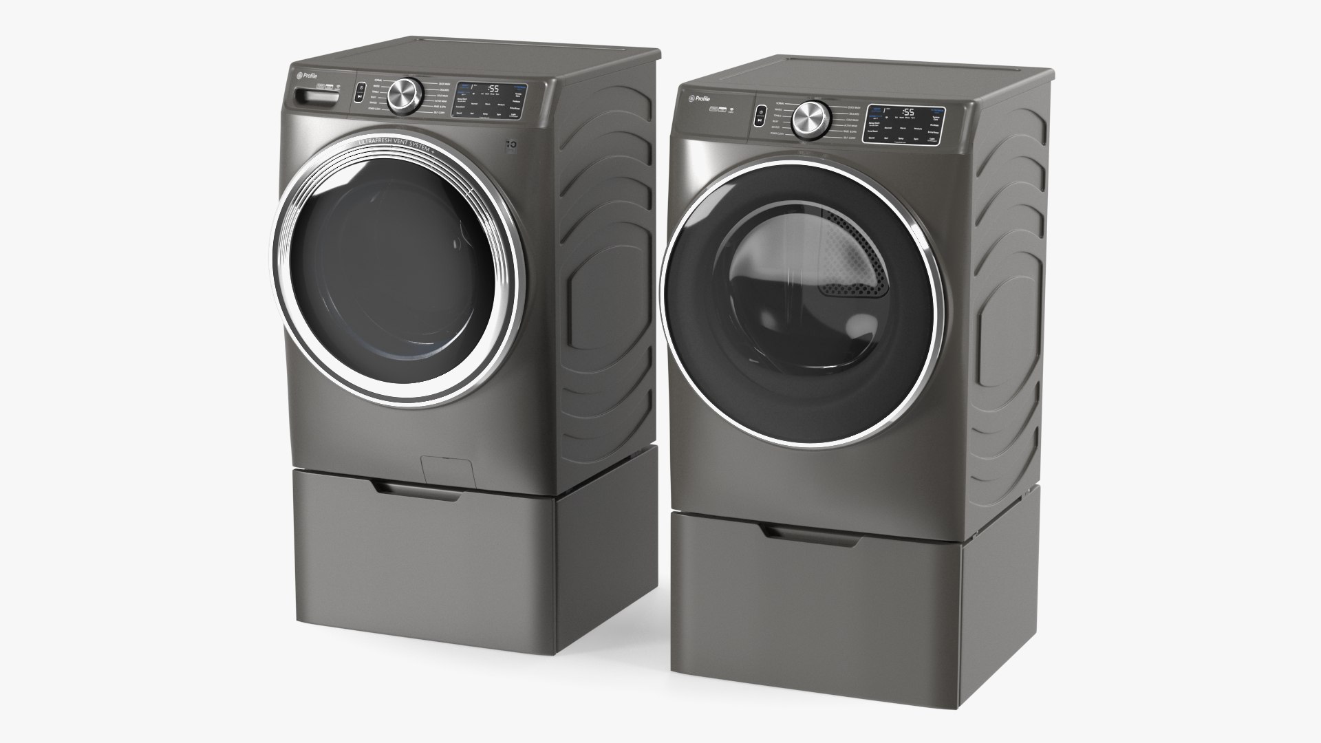 Washer and Dryer Set Profile Grey 3D model preview