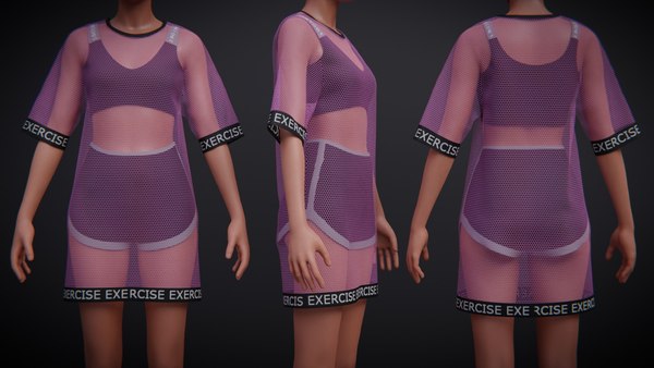 Yoga Set With Pink Sheer Dress Shirt - Two Piece Gym Wear 3D model
