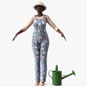 Black Elderly Woman Gardener Style A-Pose 3D model