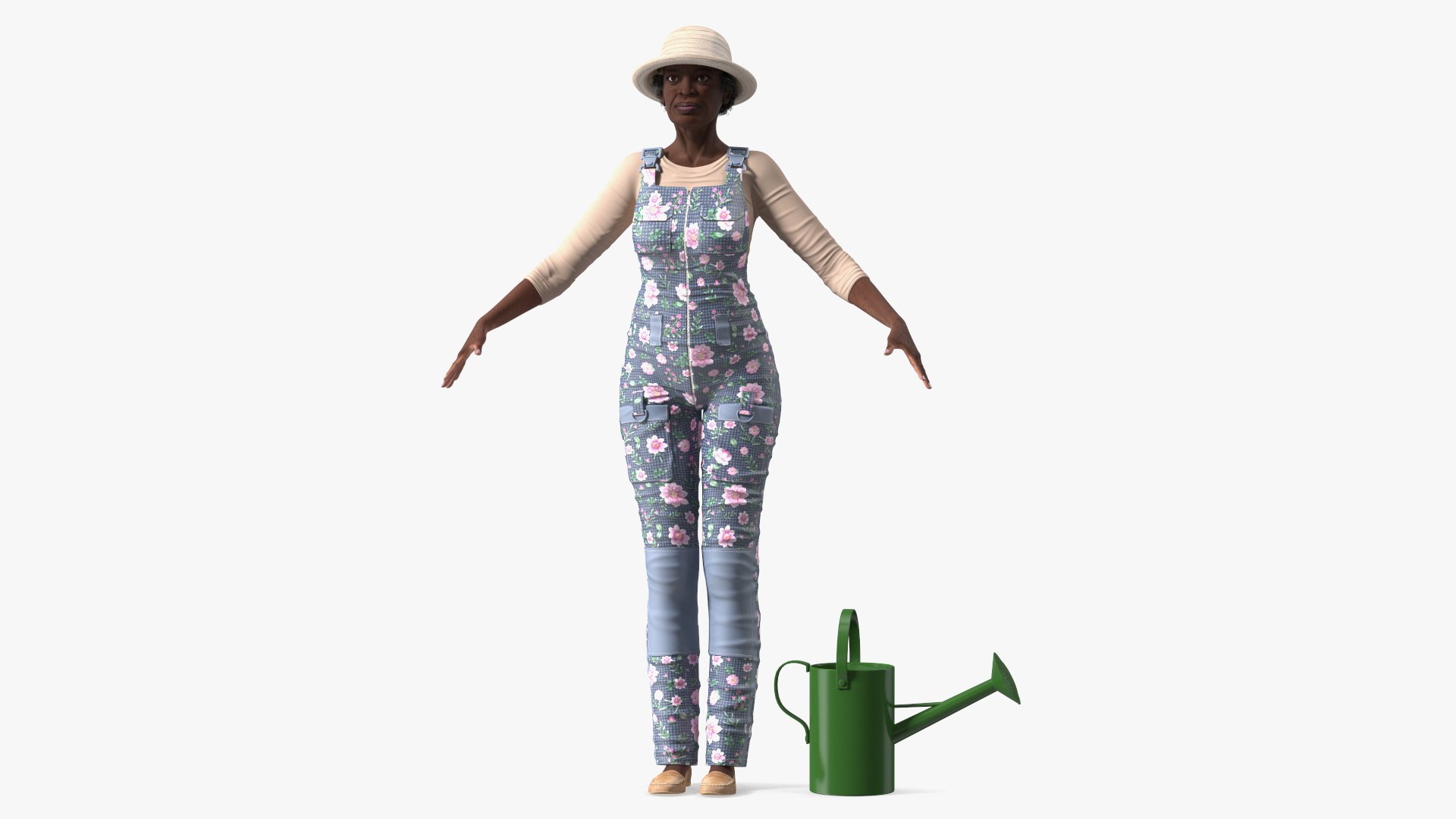Black Elderly Woman Gardener Style A-Pose 3D model preview