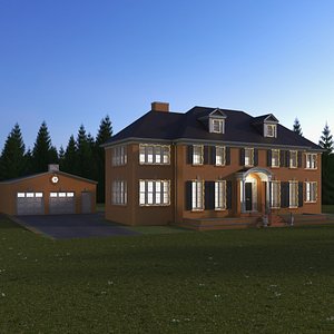 3D Colonial House with Detached Garage and Garland
