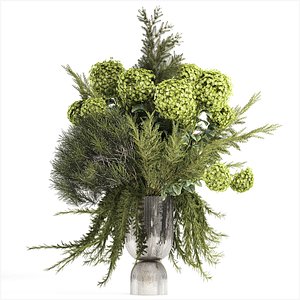 bouquet of green flowers vase hydrangea Juniper 326 3D