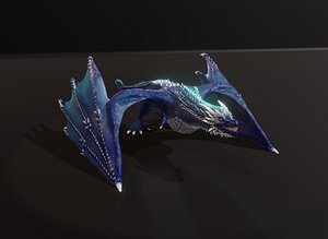 Realistic Blue Wyvern Animated Game-ready Low-poly 3D Model 3D model