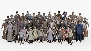 19th century low poly crowd with Anima file