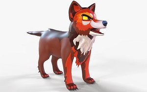Mystic DOG Azure Kitsune Warrior Fox 3D Model Stylised Cartoon Character Game Ready