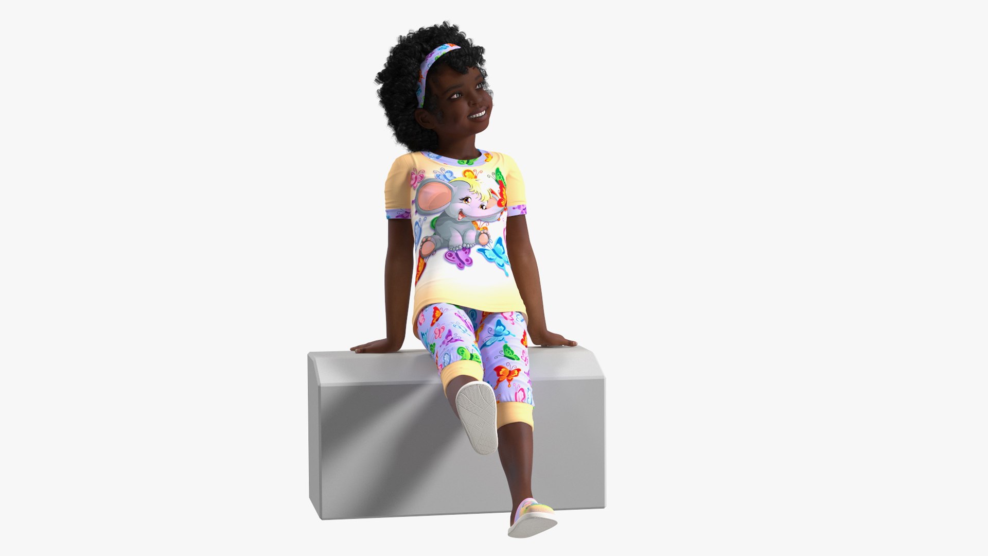 Girl Child Black Home Style Rigged for Cinema 4D 3D model preview