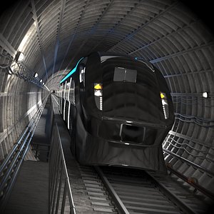 3D Subway Transport Tunnel with Internal Train model