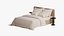 Beige bed with seersucker fabric bedding