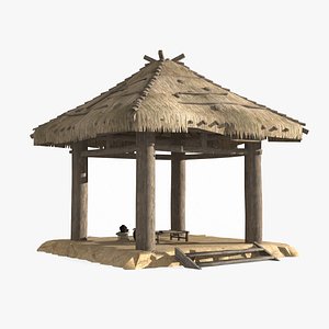 Ancient Asian architecture thatched pavilions 3D model