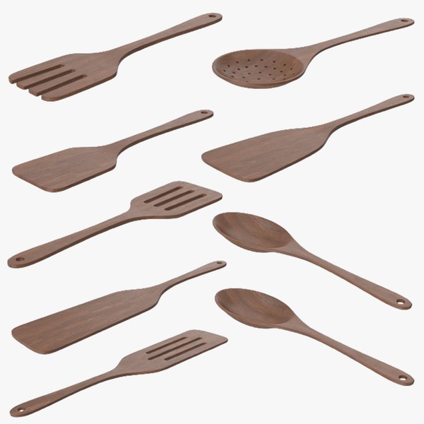 3D Wooden Kitchenware Collection model