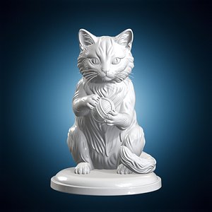 Curious Cat Playing 3D Print Model