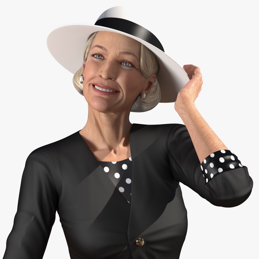 Old Lady wearing Casual Party Dress Rigged for Cinema 4D