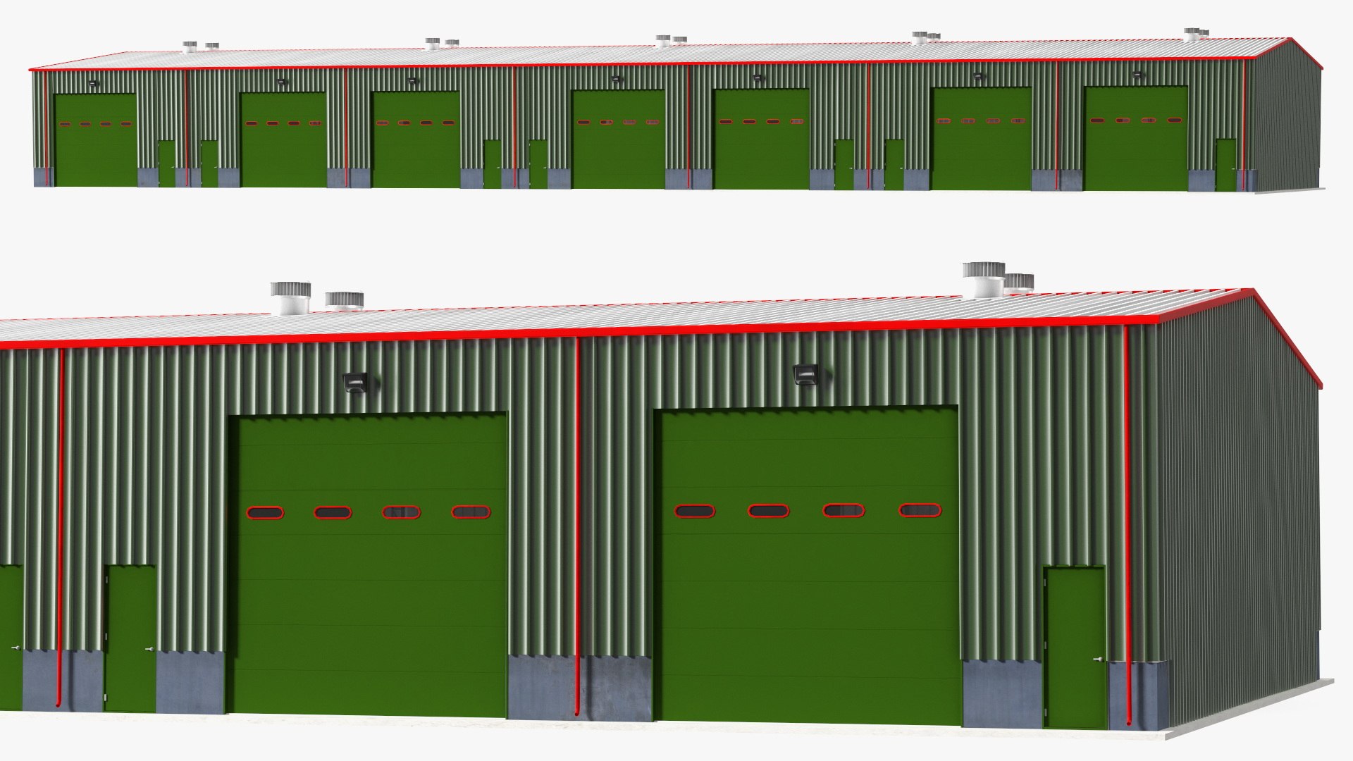 Industrial Warehouse Building Green 3D model preview