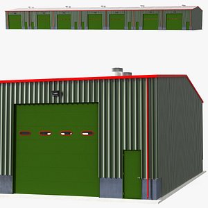 Industrial Warehouse Building Green model