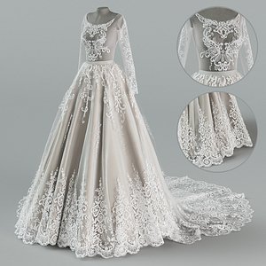 Wedding dress with train 3D model