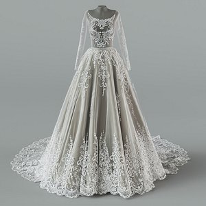 Wedding dress with train 3D model