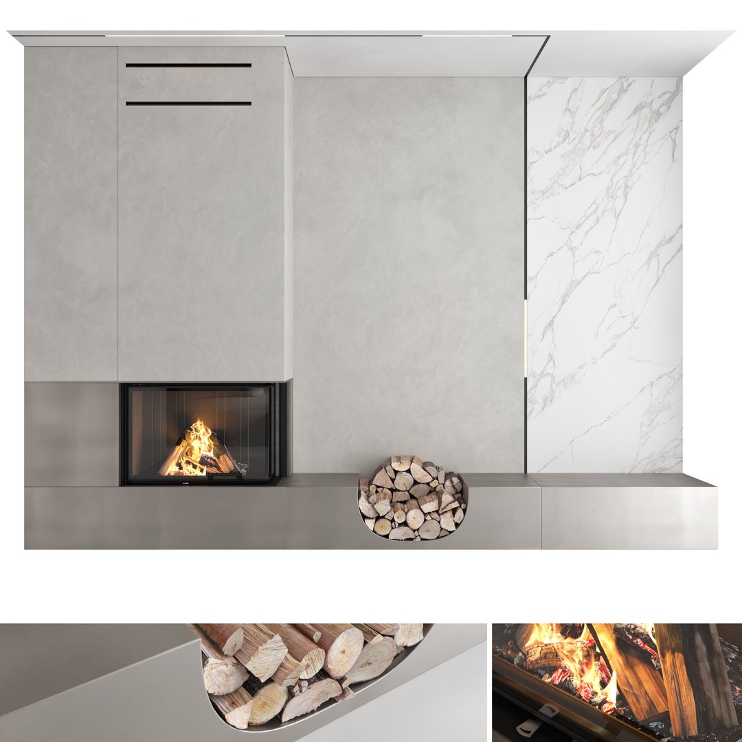 3D Decorative Wall With Fireplace Set 14 - TurboSquid 2003942