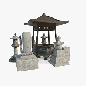 3D Ancient Asian Incense Burner Sacrificial Pavilion