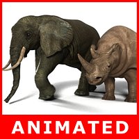 Elephant and Rhino Rigged and Animated (High and Low Poly)